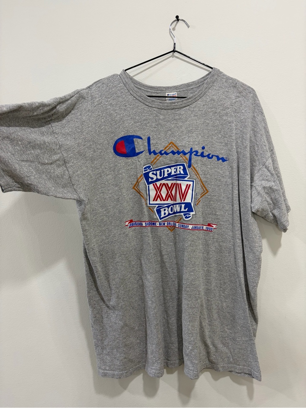Champion Gray Short Sleeve Super XXIV Bowl Graphic Tee Vintage